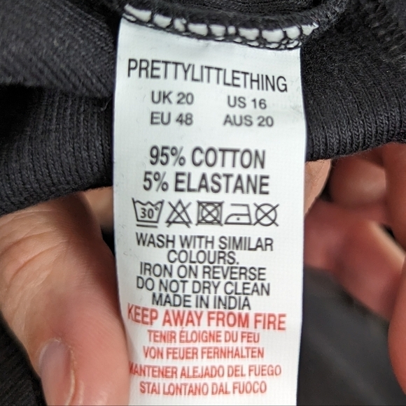 PrettyLittleThing NWT Ribbed Black Extreme Split Cap Sleeve Midi Dress Sz 16 - Picture 12 of 12